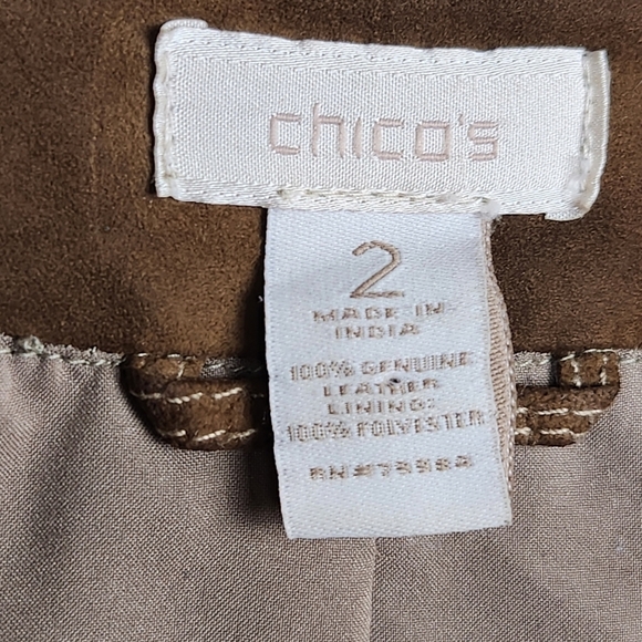 Chico's Brown Tan Leather Suede Midi Length Jacket Women's Size Large Size 2 - Picture 6 of 8